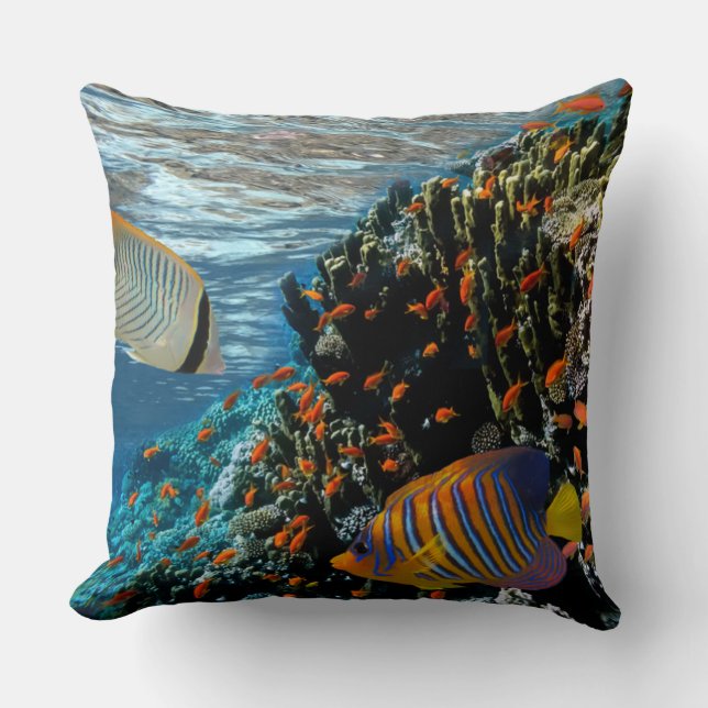 Coral Reef with Fire Coral and Exotic Fishes     Throw Pillow (Front)