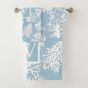 Coral Reefs summer coastal beach  monogram Outdoor Bath Towel Set