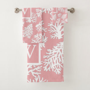 Coral Reefs summer coastal beach  monogram Outdoor Bath Towel Set