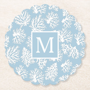 Coral Reefs summer coastal beach monogram Outdoor Paper Coaster