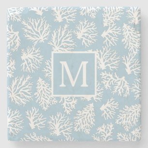 Coral Reefs summer coastal beach monogram Outdoor Stone Coaster