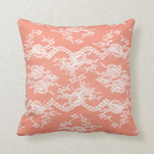 Coral Romantic Lace Throw Pillow