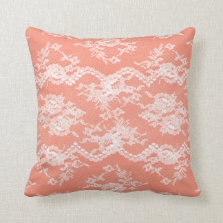 Coral Romantic Lace Throw Pillow