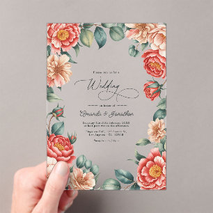 Coral Rose, Apricot Blush, and Soft Mint Wedding Acrylic Invitations