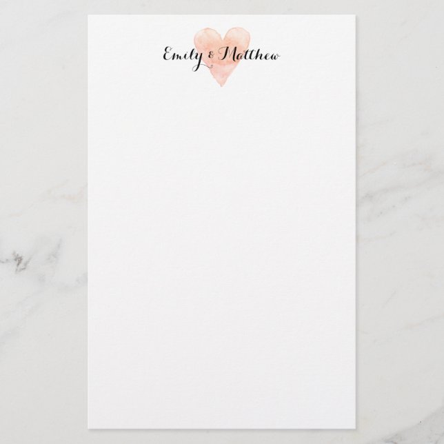 Coral rose aquarelle coeur mariage papeterie (Devant)