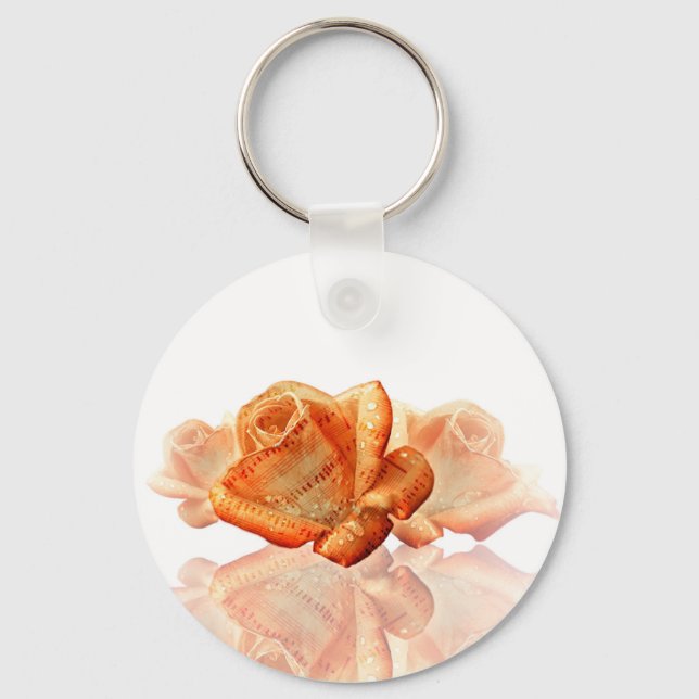 Coral Rose Blossom with Sheet Music Keychain (Front)
