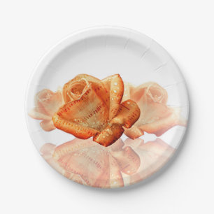 Coral Rose Blossom with Sheet Music Paper Plate