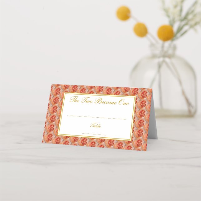 CORAL ROSE Elegant Floral WEDDING Christian Buffet Place Card (Front)