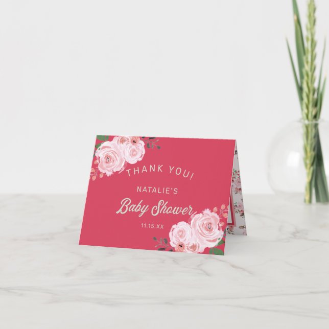 Coral rose et vert Baby shower Floral Merci (Devant)