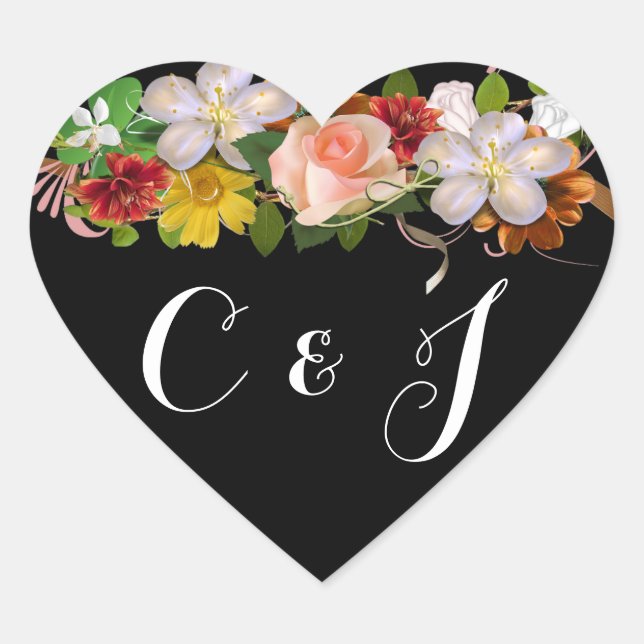 Coral Rose Floral Arrangement Wedding Heart Sticker (Front)