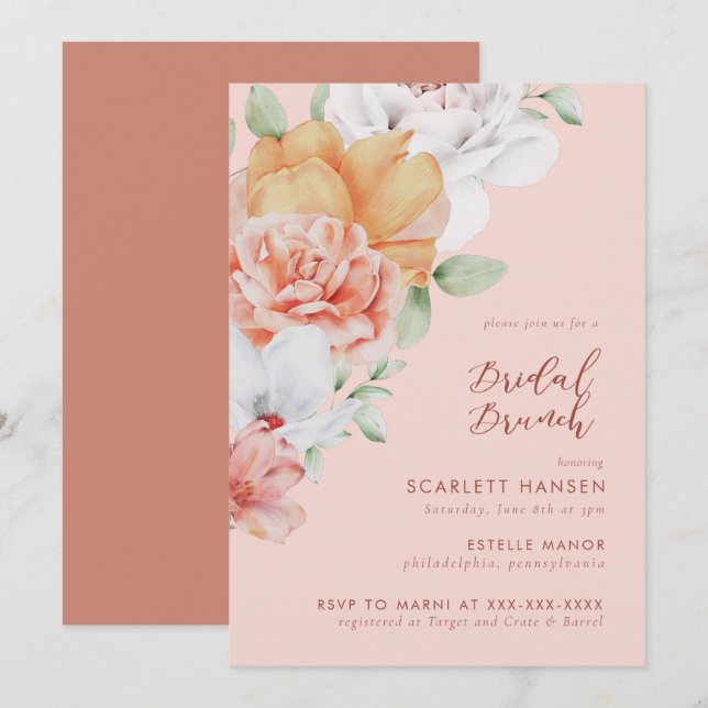 Coral rose Floral Bridal Brunch Shoch Invitation (Devant / Derrière)