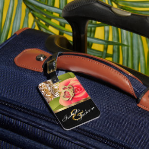 Coral Rose Floral Design   Personalize  Luggage Tag