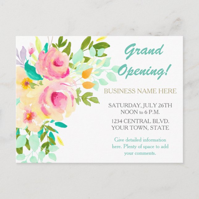 Coral Rose Floral Event Business Promotional Postcard (Front)