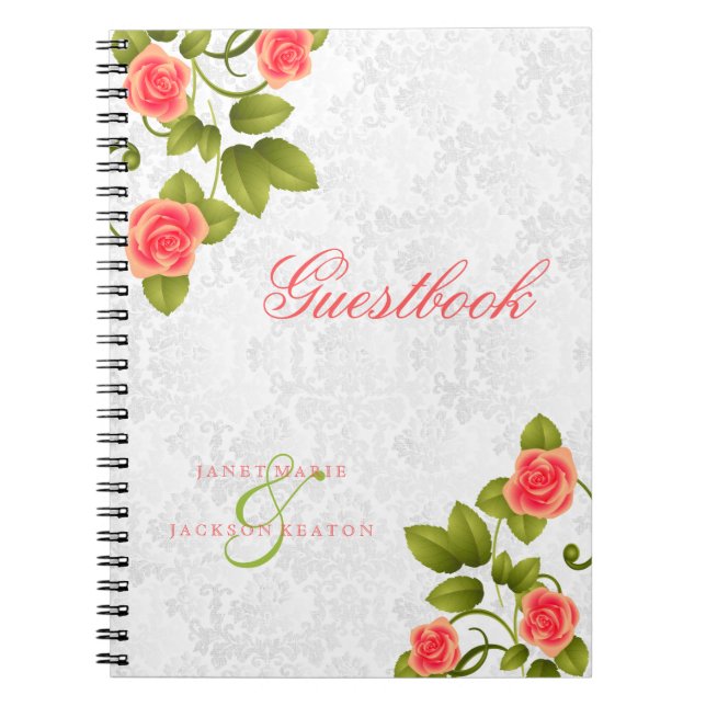 Coral Rose Flowers - Guestbook Notebook (Front)