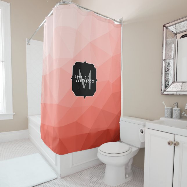 Coral rose geometric mesh ombre pattern Monogram (In Situ)