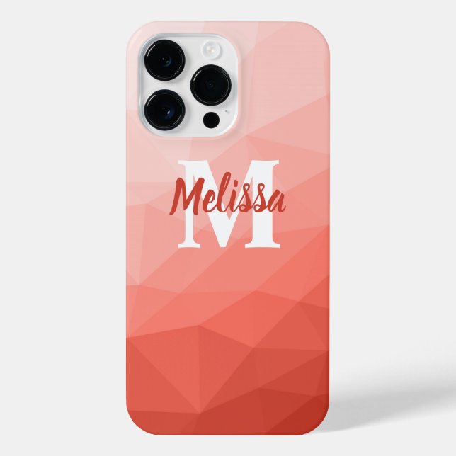 Coral rose geometric mesh ombre pattern Monogram iPhone Case (Back)