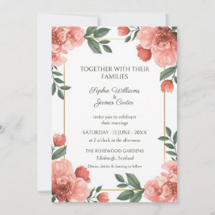 Coral Rose Gold Border Wedding Invitation
