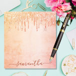 Coral rose gold pink glitter marble glam monogram notepad<br><div class="desc">A coral, rose gold, pink rustic marble background. Decorated with golden and rose gold faux glitter dripping, paint drip look. Personalize and add your name. The name is written with a large modern hand lettered style script. Dark coral coloured letters. To keep the swashes only delete the sample name, leave...</div>