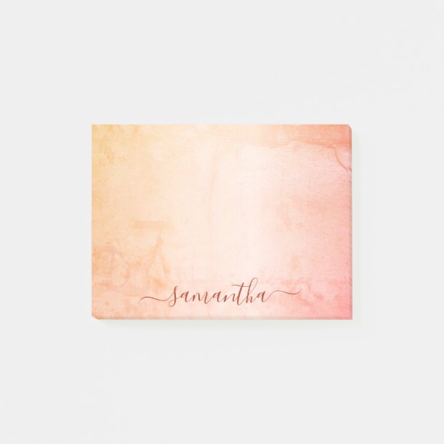 Coral rose gold pink rustic marble glam monogram post-it notes (Front)
