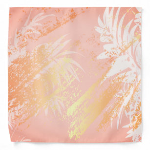 Coral rose gold tropical palm tree leaves pink bandana