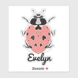 Coral rose Ladybug avec étiquette de nom