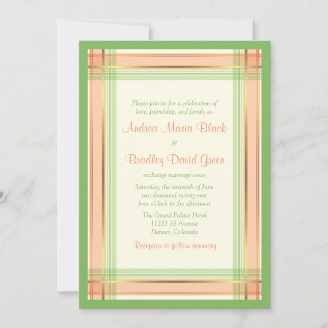 Coral rose Mint vert Plat Faire-part de mariage (Devant)