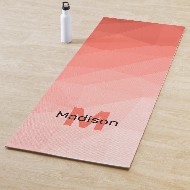 Coral rose ombre Geometric Mesh Pattern Monogram Yoga Mat (In Situ)
