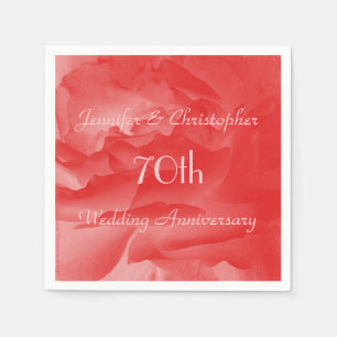 Coral Rose Paper Napkins, 70th Wedding Anniversary Napkin