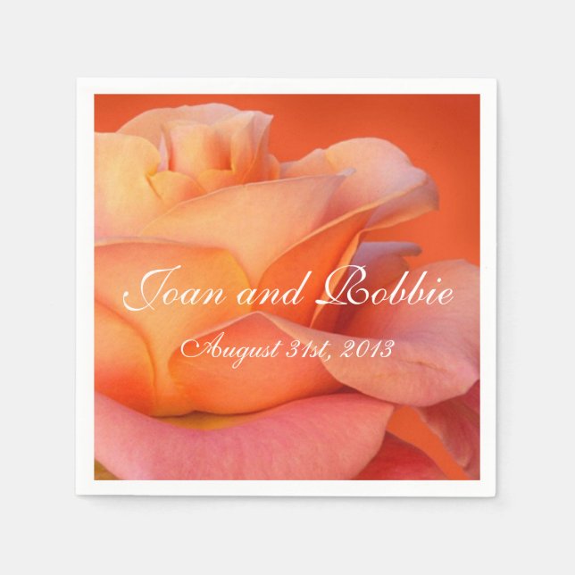 Coral Rose Personalized Wedding Napkins (Front)