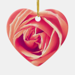 Coral rose print ceramic ornament