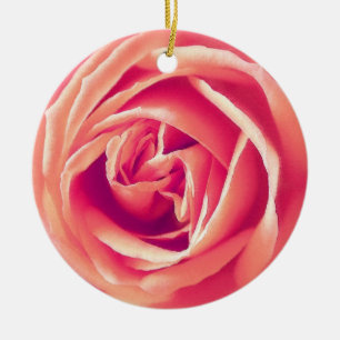 Coral rose print ceramic ornament