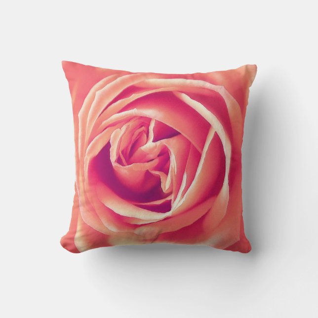 Coral rose print throw pillow (Front)