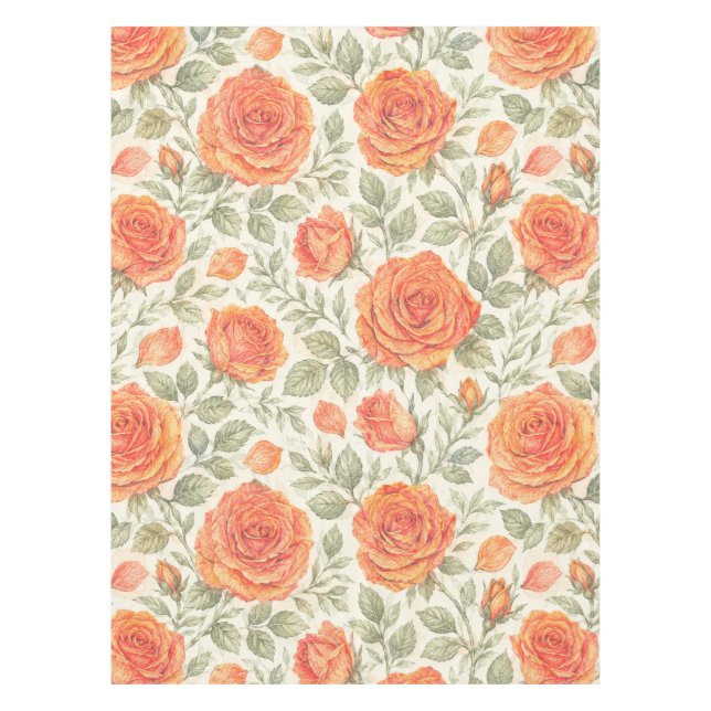 Coral Rose & Sage Garden Pattern Tablecloth (Front)