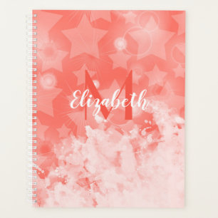 Coral rose Stars motif Moderne Chic Monogramme Nom