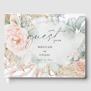 Coral Rose Watercolor Floral Guest Book
