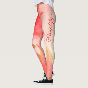 Coral Rose Watercolor Print Leggings