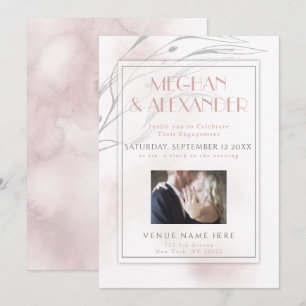 Coral Rose Watercolor Willow Branch Photo Frame Invitation