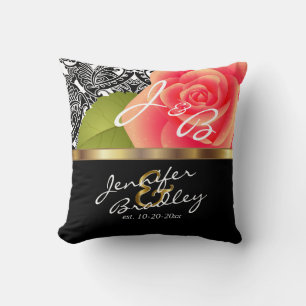 Coral Rose Wedding Design - Personalize  Throw Pillow