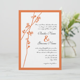 Coral Rose Wildflower Branch Wedding Invites