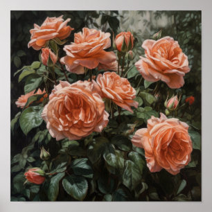 Coral Roses Flower Art Print Poster