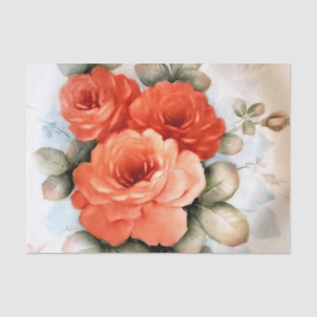 Coral Roses Tissue Paper (Front)