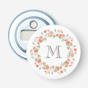 coral roses wreath monogram bottle opener