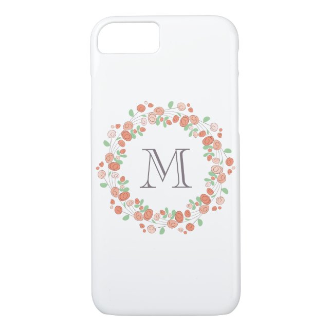 coral roses wreath monogram Case-Mate iPhone case (Back)