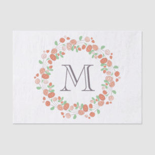 coral roses wreath monogram tissue paper