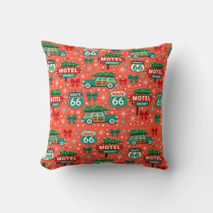 Coral Route 66 Holiday Motel Decor Throw Pillow