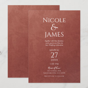 Coral Rust Orange Colour Minimal Elegant Wedding Invitation