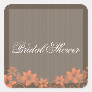 Coral Rustic Floral Bridal Shower Stickers