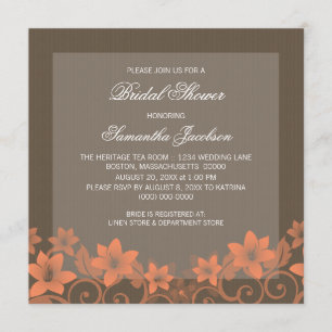 Coral Rustic Floral Fête des mariées Invitation