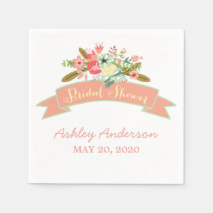 Coral Rustic Flowers Bridal Shower Paper Napkins