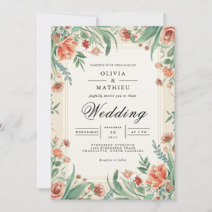 Coral & Sage Floral Arch Wedding Invitation